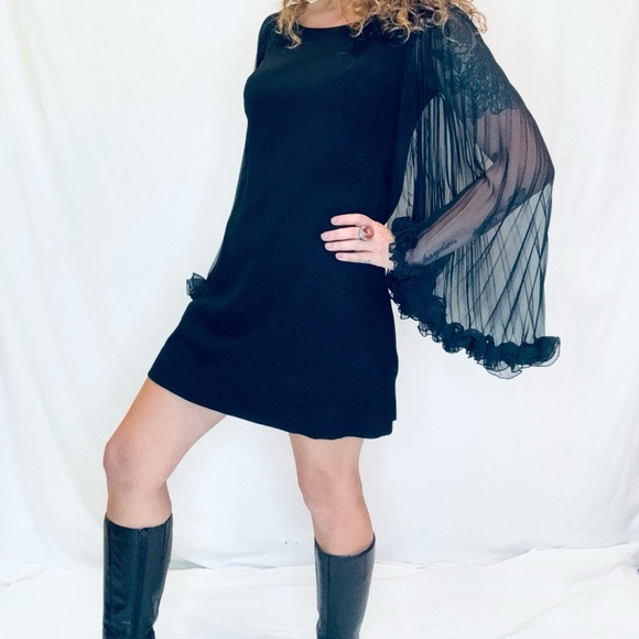 1960s Chiffon Angel Sleeve Mod Dress - Picture 2 of 8